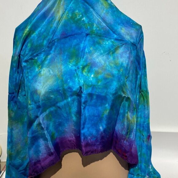 Women's Multicolor Hand Dye 100% Silk Satin Wrap Scarf - Picture 6 of 7
